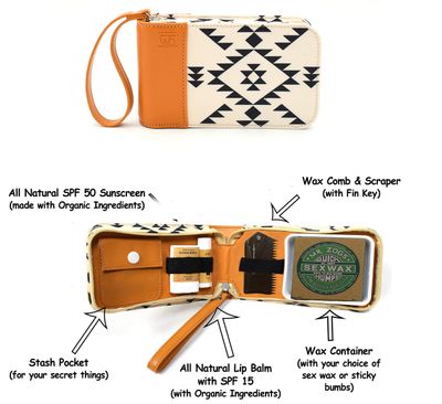 Surf Kit - A Great Surfer Gift & Surf Accessory that Holds your Surf Wax, Organic Sunscreen Face Stick, All Natural Lip Balm, Wax Scraper, and More! All in a Stylish Aztec Design Surf Wax Holder!