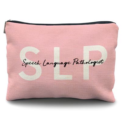 Likjad Speech Language Pathologist Gifts Makeup Cosmetic Bags for Women - Speech Therapy Gifts, Speech Therapist Gifts for Women, SLP Gifts, Pink Speech Language Pathologist Makeup Bag for Purse