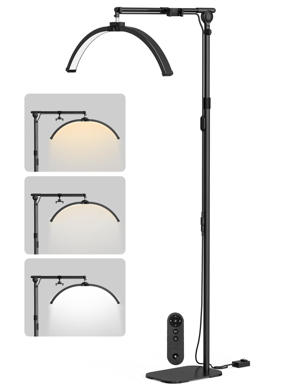 NOPAARD Lash Light for Eyelash Tech, LED Half Moon Light Lash Tech with Phone Holder and Remote, Foldable Floor Lash Lamp for Eyelash Extensions, Dimmable Esthetician Light for Skincare/Tattoo