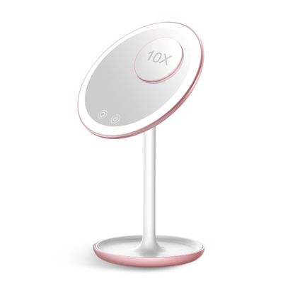 ZORVIDSON Makeup Mirror with Lights and Magnification,Vanity Mirror with Stand &amp; Table Lamp, Desk Cosmetic Mirror with Touch Adjustable Brightness,USD Chargeable for Home,Bathroom