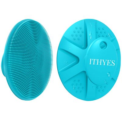 Ithyes Silicone Body Scrubber Exfoliating Body Brush for Men Women Lathers Well Easy to Clean More Hygienic Than Loofah Shower Scrubber Face Scrubber for Sensitive Skin 1 Pack (Cyan)