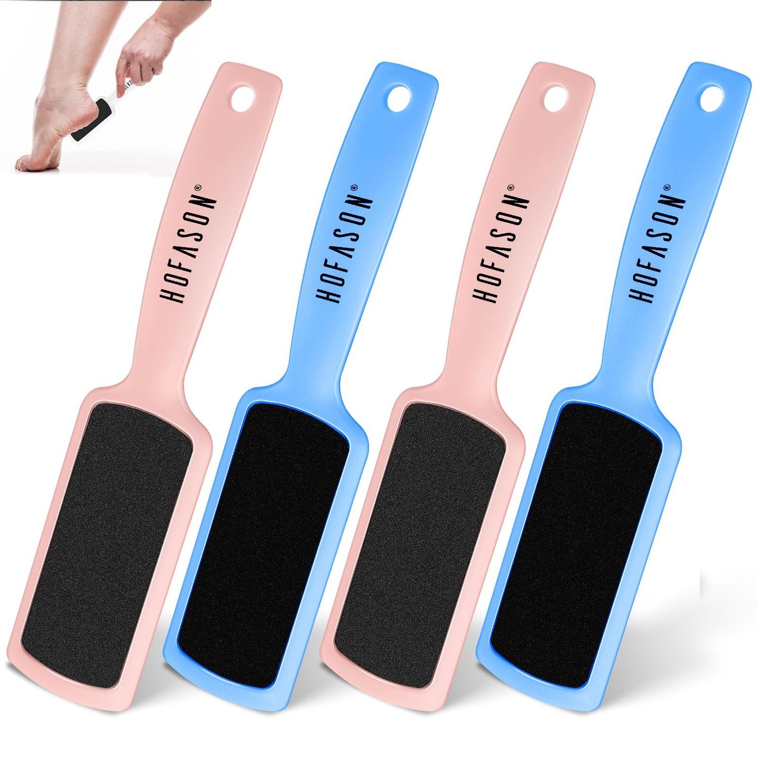 HOFASON 4Pcs Pedicure Foot Files Callus Remover with Double Sided, Professional Foot Scrubber for Feet at Home or Salon Care, Can Be Used On Both Dry and Wet Feet for Dead Skin (Blue&amp;Pink)