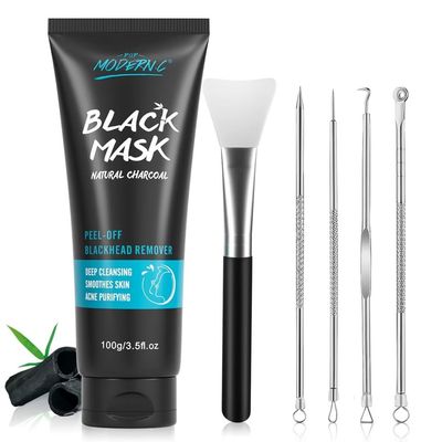 POP MODERN.C Blackhead Remover Mask Bamboo Charcoal Peel Off Mask Skin Care Face Mask 3-in-1 Kit Pimple &amp; Deep Cleansing Black Facial Mask Shrink Pore With Blackhead Remover Extractor Tools