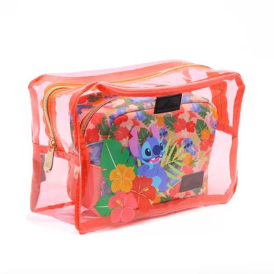Impressions Vanity 2 PCs Disney Stitch Clutch Set for Makeup Accessories, Water Resistant Zippered Travel Cosmetic Bag Organizer for Makeup Brush, Lipstick, Skincare, and Toiletries (Coral)