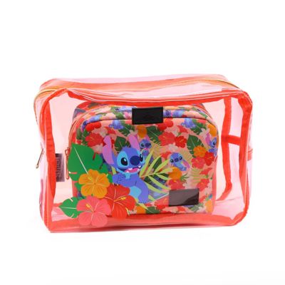 Impressions Vanity 2 PCs Disney Stitch Clutch Set for Makeup Accessories, Water Resistant Zippered Travel Cosmetic Bag Organizer for Makeup Brush, Lipstick, Skincare, and Toiletries (Coral)