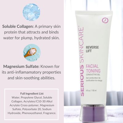 Serious Skincare Reverse Lift Collagen Based Conductive Activator Gel for Facial Toning - Compatible with All Microcurrent &amp; RF Frequency Tools, NuFace - Skin Hydrating Formula - Glides Easily - 4 oz