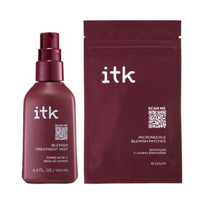 ITK Skincare Salicylic Acid Acne + Blemish Clarifying Duo - Salicylic Acid Blemish Face Mist with Soothing Peppermint Oil + Salicylic Acid Microneedle Hydrocolloid Pimple Patches with Aloe Vera, 6 Ct.