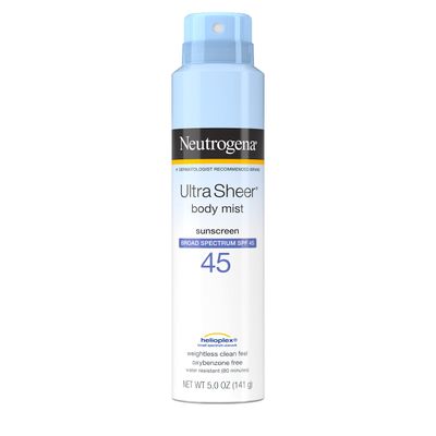 Neutrogena Ultra Sheer Body Mist Sunscreen Spray Broad Spectrum SPF 45, Lightweight, Non-Greasy &amp; Water Resistant, Oil-Free &amp; Non-Comedogenic UVA/UVB Sunscreen Mist, 5 oz, 3 Pack