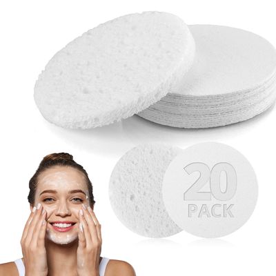 Natural Facial Cleansing Sponges- 20 Count Compressed Facial Sponges Cellulose Reusable Soft Cosmetic Esponjas para Faciales for Professional Makeup Removal, Facials Spa, Exfoliator, Skin Massage