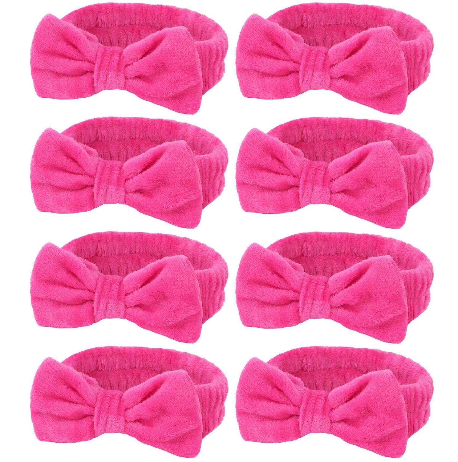 Jaciya Spa Makeup Headband 8 Packs Skincare Headband for Washing Face Spa Gifts for Women Bachelorette Party Favors Wedding Hair Accessories(Hot Pink)