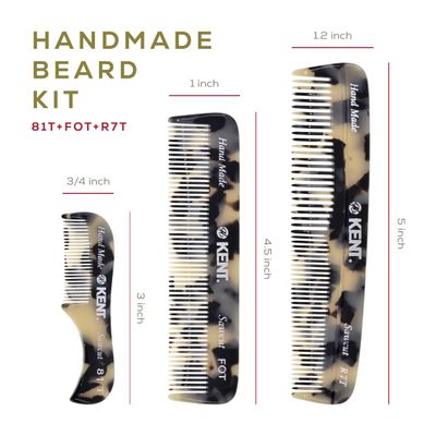 Kent Handmade Pocket Comb Set for Men's Beard, Mustache and Grooming - Travel and Home Care Kit with Beard Combs