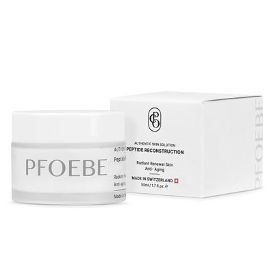 Pfoebe &amp; Co. Peptide Reconstruction Cream | Face, Neck, Jawline, Decolletage | Swiss Glacier Water Infused | Firm &amp; Tighten | Deep Care for Sun Damage | Time-Defying Hydration | Radiant Skin - 50ml