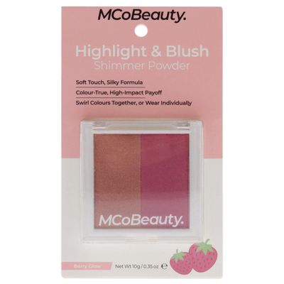 MCoBeauty Highlight And Blush - Two-Toned Powder Duo - Satin Blush And High Shine Highlighter - Long Lasting - Berry Glow - 0.35 Oz