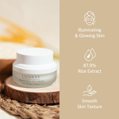 LICORNE Vegan | Under Eye Cream for Dark Circles and Puffiness | Suitable for Delicate Skin Under Eye Area |Rice Eye Cream 1.01fl.oz Korean Skincare