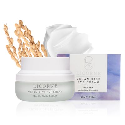 LICORNE Vegan | Under Eye Cream for Dark Circles and Puffiness | Suitable for Delicate Skin Under Eye Area |Rice Eye Cream 1.01fl.oz Korean Skincare