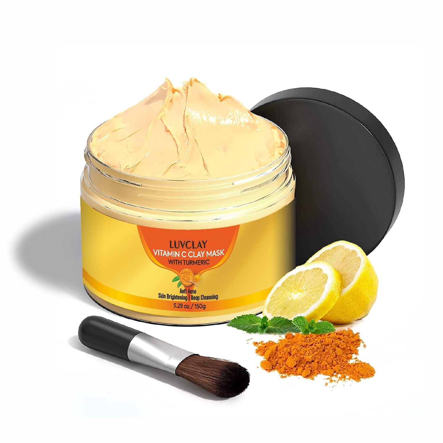 LUVCLAY Vitamin C and Turmeric Clay Mask for Face - Deep Cleansing &amp; Brightening Face Mask for Dark Spots, Pores, and Anti-Aging - Non-Greasy, Easy-to-Apply Hydrating Skin Care, 5.29 Oz