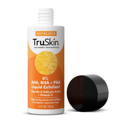 TruSkin BHA Liquid Exfoliant &amp; Toner - PHA AHA BHA Gentle Exfoliator with Salicylic &amp; Glycolic Acid, Vitamin C - Smooth Uneven Tone &amp; Texture, Refine Pores, Minimize Oily Skin &amp; Fine Lines, 4.2 Fl Oz