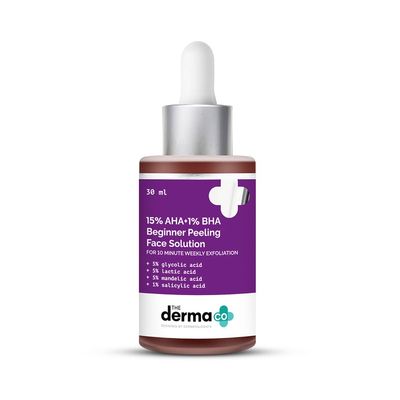 The Derma Co 15% AHA + 1% BHA Beginner Facial Exfoliant | Helps Clear Clogged Pores, Acne Marks & Wrinkles | 10 Min Deep Exfoliation | 1.01 Fl Oz/30ml