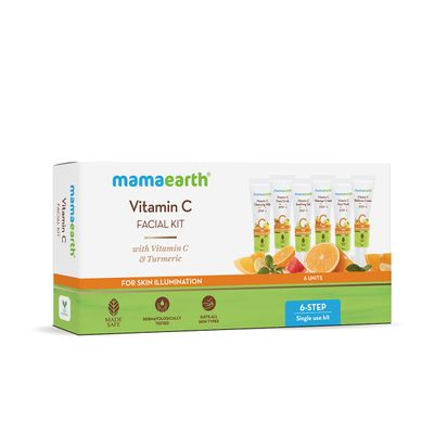 Mamaearth Vitamin C Single Use Facial Kit | Skin Illumination in Just 6-Steps | Includes Cleanser, Scrub, Gel, Massage Creams &amp; Face Pack | Gives Long Lasting Glow | 2.12 Oz/60g