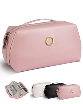 VFMBL Makeup Bag, Bridal Shower Gifts, Personalized Bridesmaid Gift, Monogrammed Skincare Pouch, Best Friend Personalized Gifts, Wide Open Cosmetic Bag, Large Capacity Travel Toiletry Bag with Handle