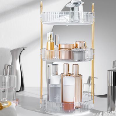 LuxMethod 360-Degree Rotating Makeup Organizer, Cosmetic Storage Display Case for Bathroom Vanity Countertop, Skincare and Perfume Storage Organizers, Jewelry Dresser Organizer, 3-Tier, Clear