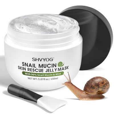 SHVYOG Snail Mucin Mask, Snail Rescue Jelly Face Mask, Snail Mask Hydrating Face Mask with 96% Snail Mucin &amp; Mint Extract, Improving Skin for Blemishes and Dullness