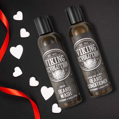 Viking Revolution Beard Care Set with Argan &amp; Jojoba Oils - Softens, Smooths &amp; Nourishes Facial Hair Growth - Peppermint and Eucalyptus Scented Wash &amp; Conditioner (5 oz)