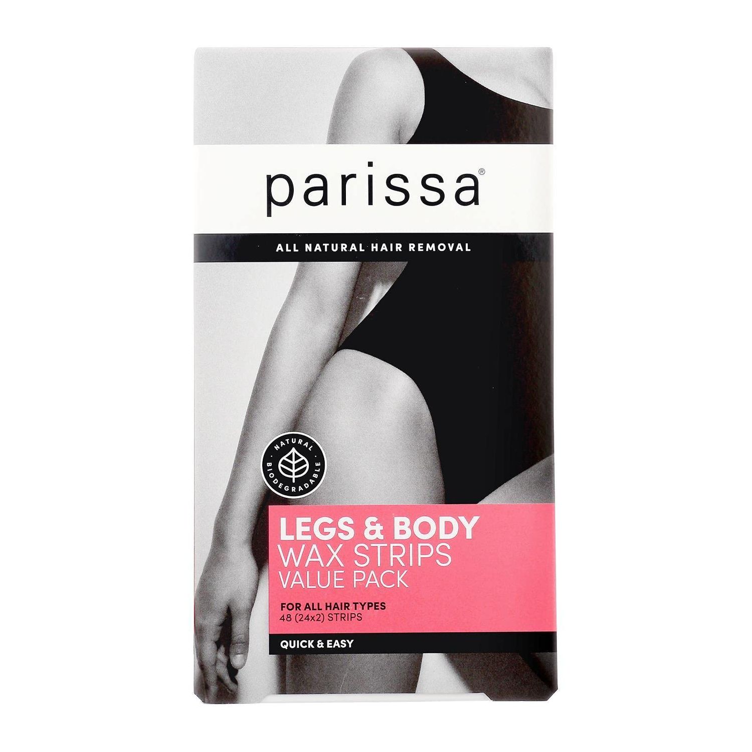 Parissa Legs &amp; Body Wax Strips Kit Value Pack for Body Hair Removal, At-Home Waxing Kit with Ready-to-Use Large Wax Strips, 5ml Aftercare Oil, Suitable for All Hair Types, Skin-Safe (48 Pack)
