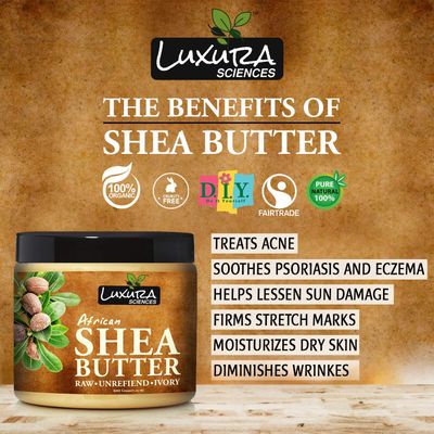Luxura Sciences Pure African Shea Butter | Organic, Raw, Unrefined & Ivory | Moisturizer for Face, Body & Hair | for Body Butter, DIY Lip Balm or Soap Making | 7.05 Oz/200 g