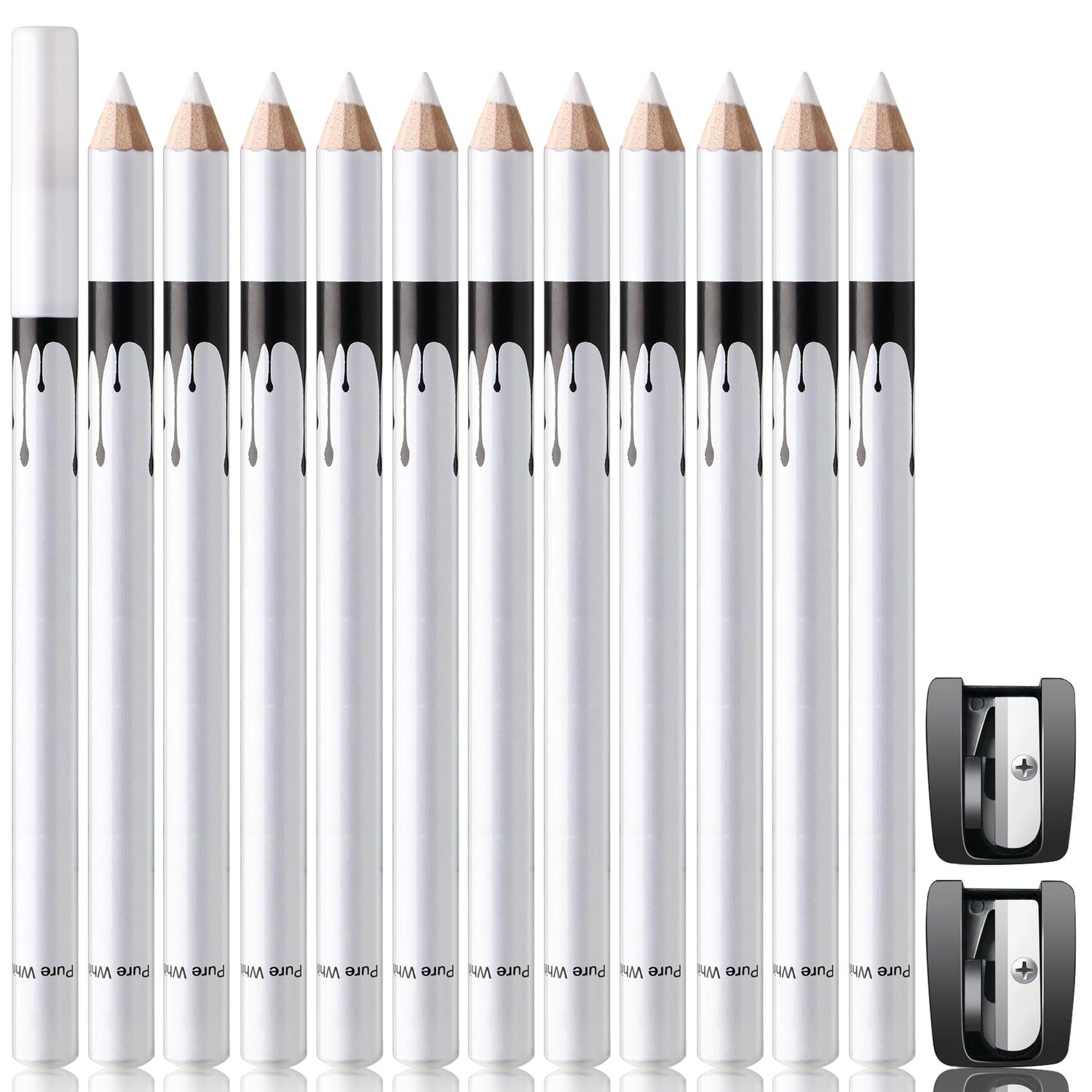 Noerrors 12Pcs White Barber Pencil Set Magic Hairline Pencils for Lineup Beard Shaping Beard Guide Pen with Sharpener Barber Chalk for Beard Hair Makeup Design for Men