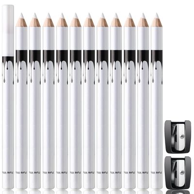 Noerrors 12Pcs White Barber Pencil Set Magic Hairline Pencils for Lineup Beard Shaping Beard Guide Pen with Sharpener Barber Chalk for Beard Hair Makeup Design for Men