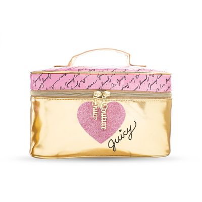 Juicy Couture Women&#39;s Cosmetics Bag - Travel Makeup and Toiletries Train Case Organizer, Size One Size, Metallic Gold