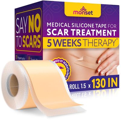 Silicone Scar Tape for Surgical Scars, Keloid, C-Section and More - Silicone Scar Sheets 130 x 1.5 inch - Effective Scar Treatment and Scar Removal for Face and Body - Silicone Tape for Scars