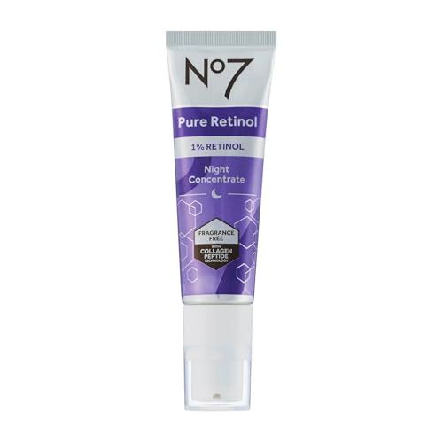 No7 Pure Retinol 1% Retinol Night Concentrate - Anti Wrinkle Retinol Serum with Collagen Peptides &amp; Niacinamide for Younger Looking Skin - Retinol Face Serum for Fine Lines &amp; Wrinkles (30ml)
