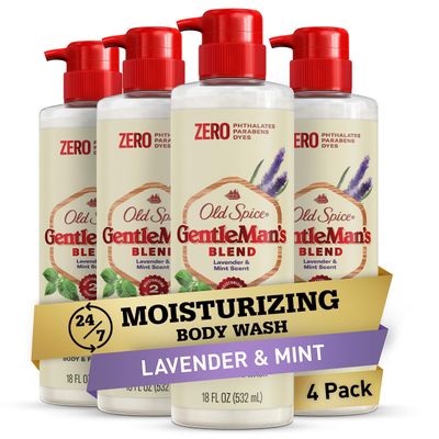 Old Spice Body Wash GentleMan&#39;s Blend for Men, 24/7 Moisturization, Gentle on Skin, Lavender and Mint Scent, 18 oz (Pack of 4)