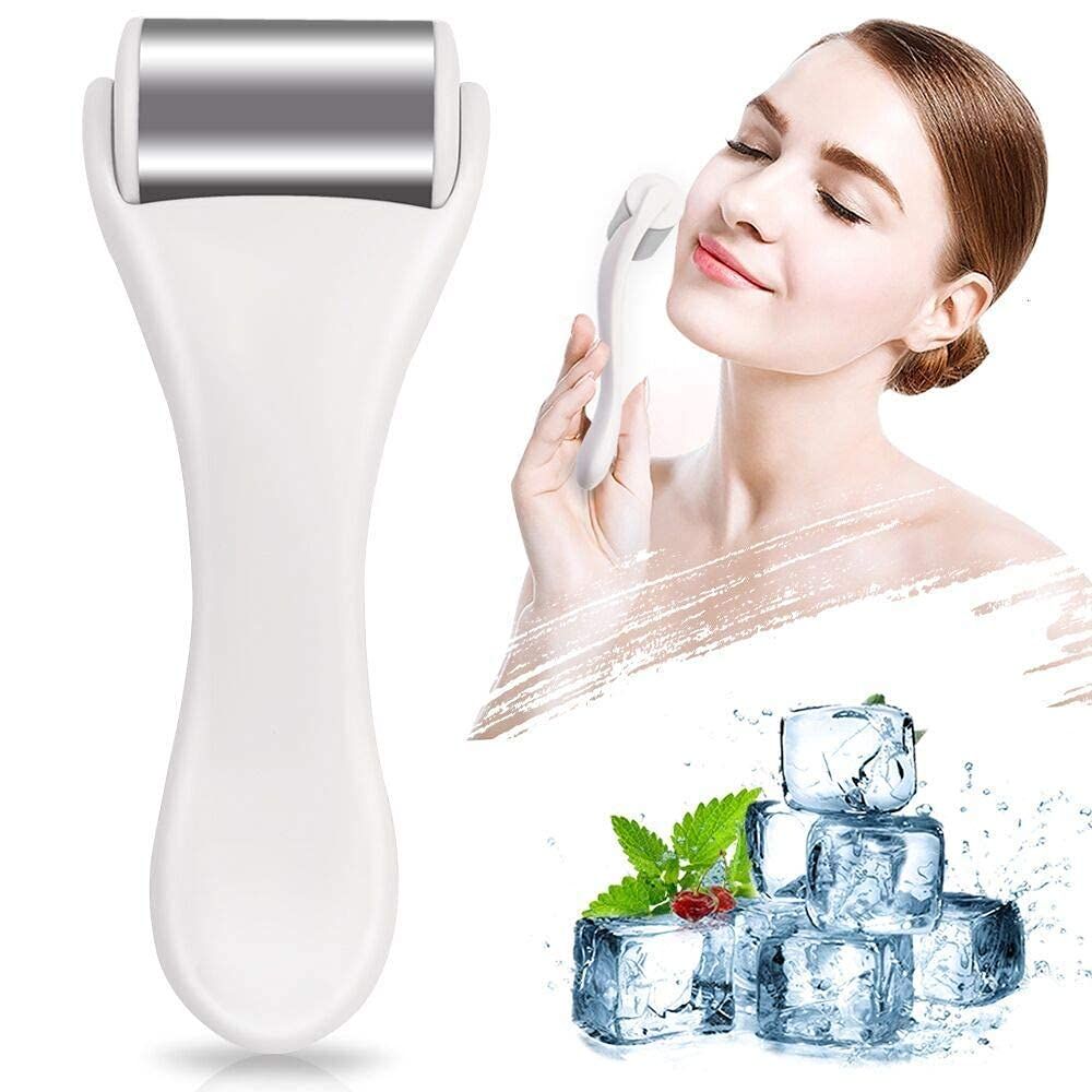 MAANGE Ice Roller for Face &amp; Eye,Puffiness,Migraine,Pain Relief and Minor Injury,Skin Care Products Stainless Steel Face Massager Ice Roller Massager (White)