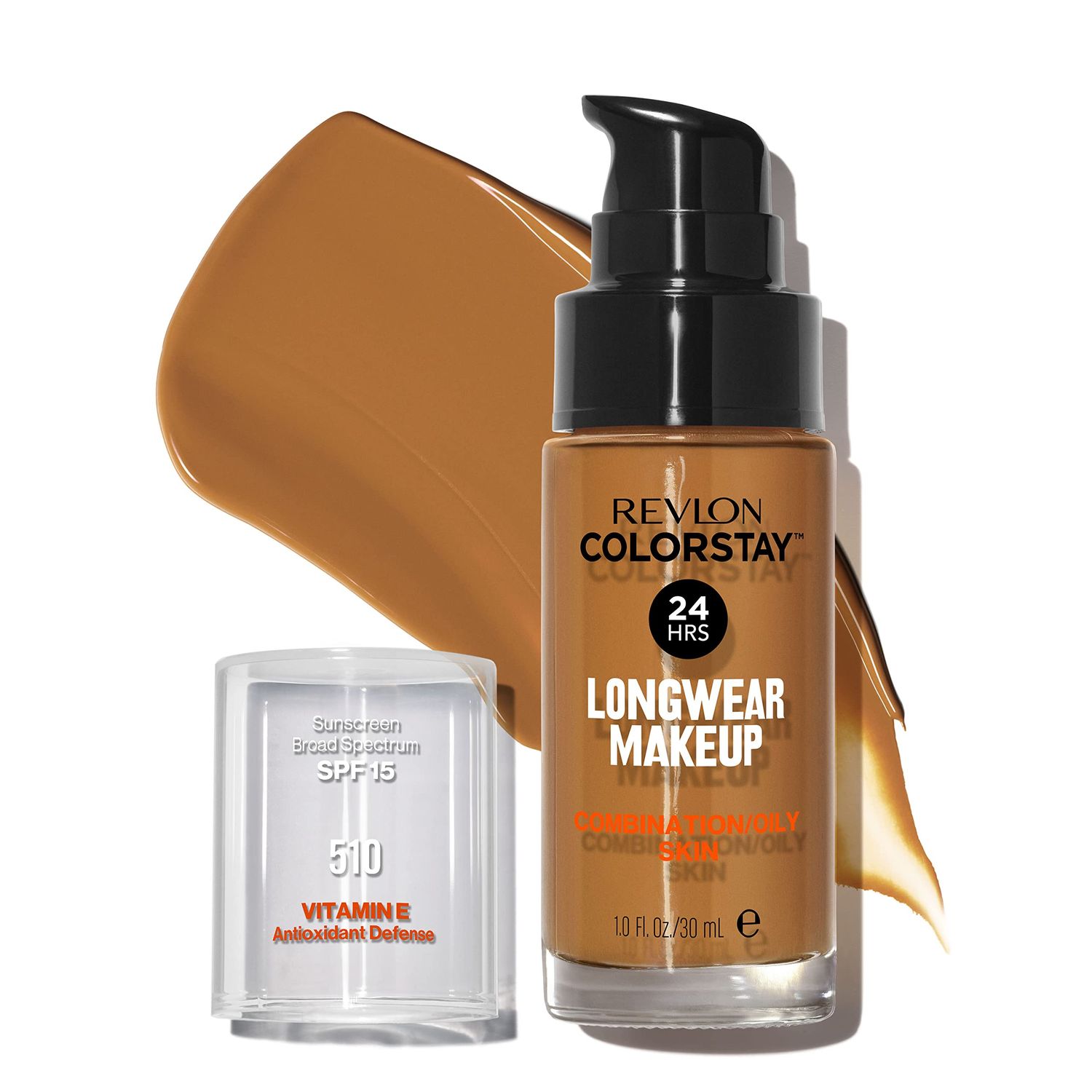 Revlon Liquid Foundation, ColorStay Face Makeup for Combination &amp; Oily Skin, SPF 15, Medium-Full Coverage with Matte Finish, 510 Pecan, 1 Fl Oz