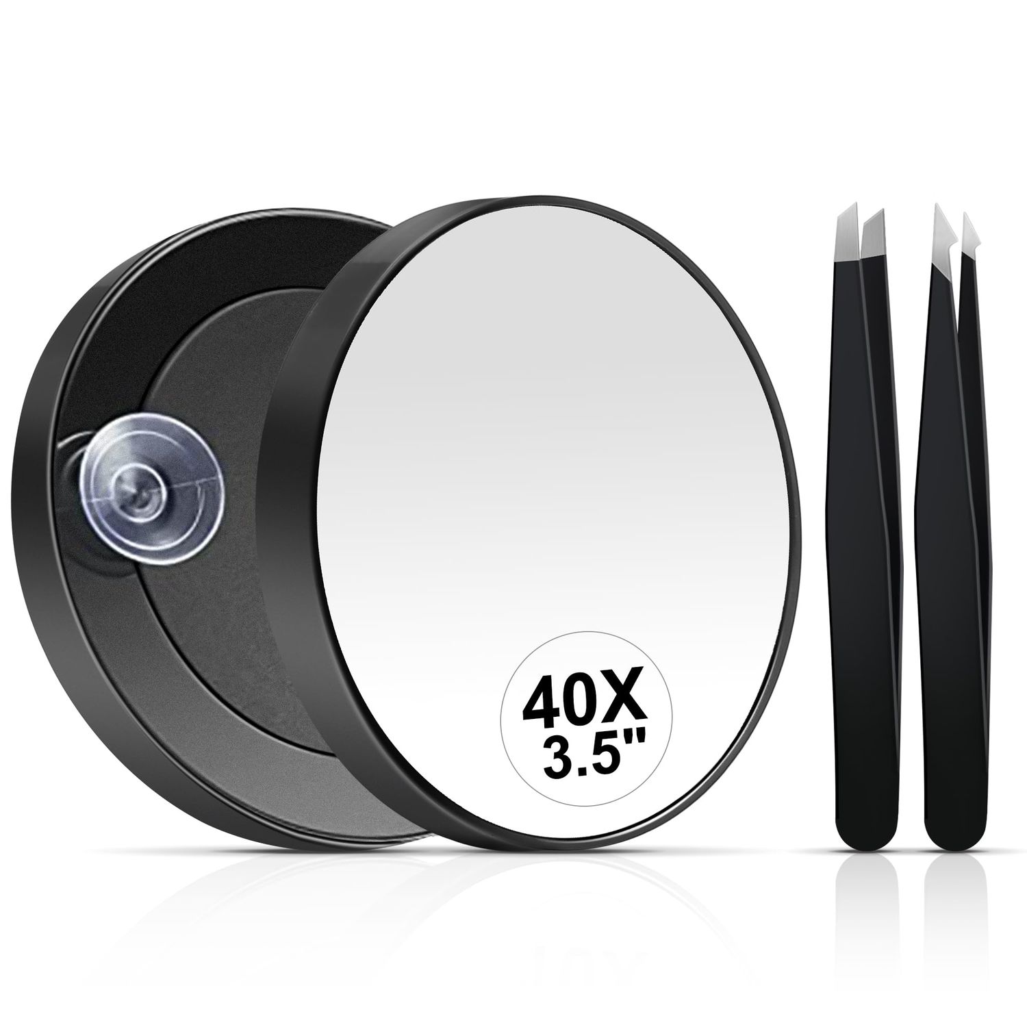 MIYADIVA 40X Magnifying Mirror, Small Magnifying Mirror with Suction Cup and Tweezers, As a Travel Magnifying Mirror, Compact Mirror Set for Plucking Eyebrows 3.5 Inches