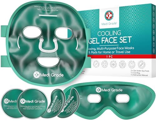 Medi Grade Cooling Ice Face Mask and Cooling Eye Mask for Puffy Eyes &amp; Migraine Relief - Self Care Face Ice Pack with ChillGel Face Ice Mask Technology - Cooling Face Mask, Eye Pads and Bag