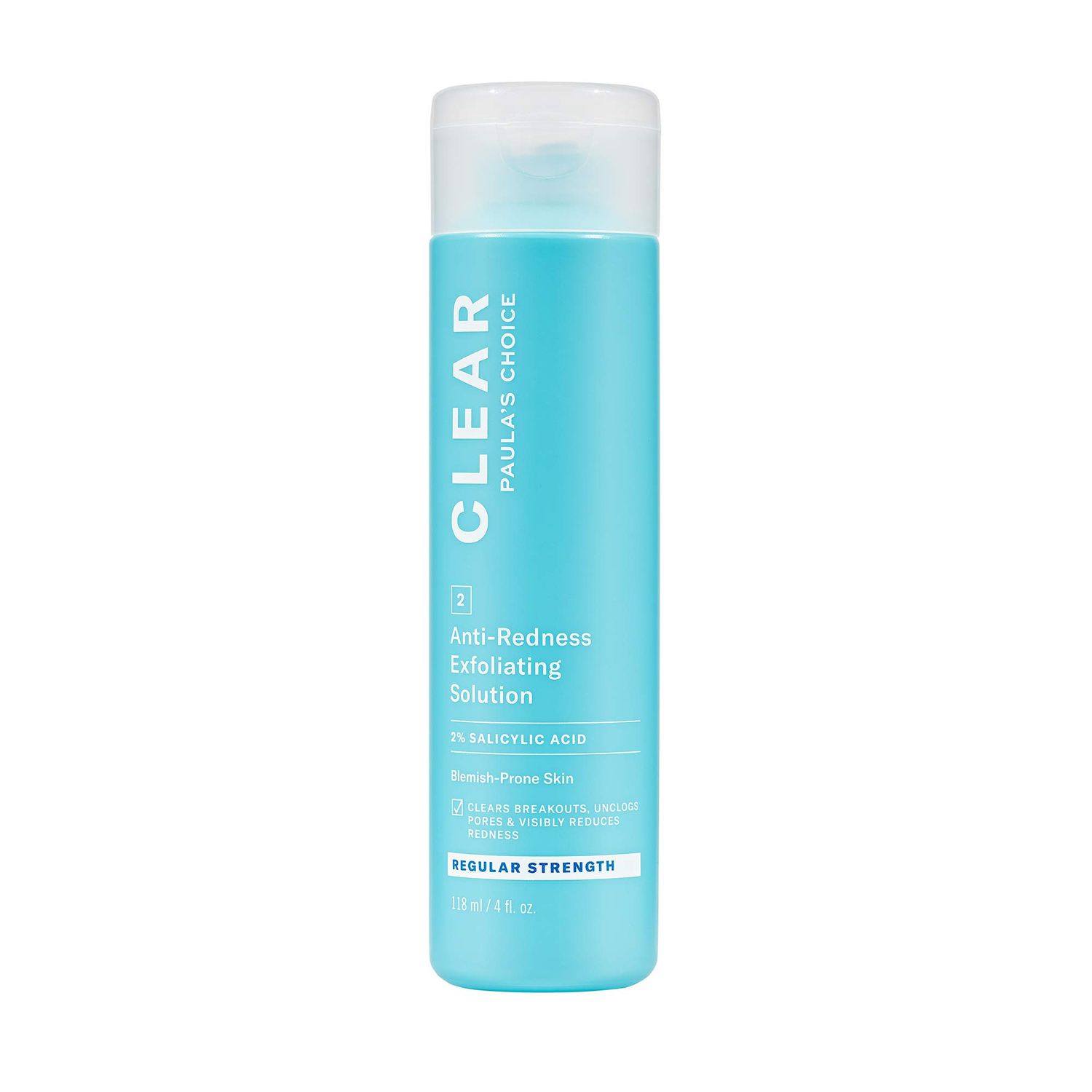 Paula&#39;s Choice CLEAR Anti-Redness Exfoliating Solution, 2% Salicylic Acid Exfoliant, for Mild to Severe Acne &amp; Breakouts, Blackheads and Clogged Pores, Fragrance-Free, 4 Fl. Oz