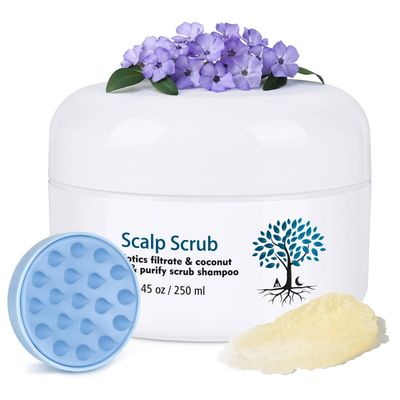 Scalp Scrub with Scalp Scrubber - Scalp Scrub with Floral Scent for Dry Scalp Treatment &amp; Dandruff Treatment &amp; Scalp Treatment, Deep Cleans the Scalp, Gentle Formula for Scalp Care, 8.45oz/250ml