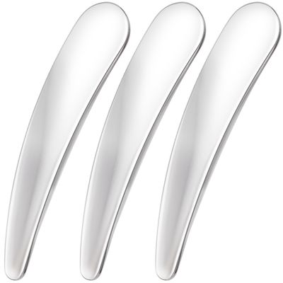 Pndeyo 3pcs Mini Metal Makeup Spatula, Reusable Cosmetic Cream Spatulas Spoon, Skincare Scoop Applicator Facial Massage Beauty Tools for Mixing and Sampling Face Eye Cream- Silver
