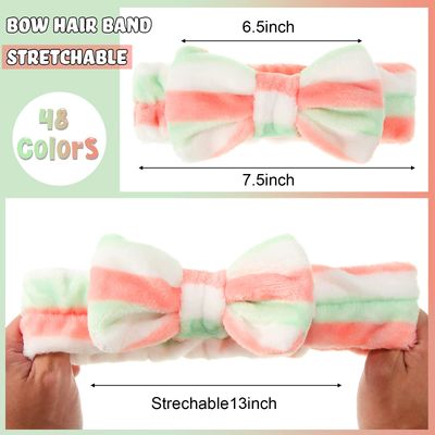 Tigeen 48 Pieces Spa Headband Bulk, Headband for Washing Face, Coral Fleece Bow Hair Band, Skincare Headbands for Women Shower Cosmetic Facial Makeup Mask Hair Band Valentines Gifts, 24 Styles