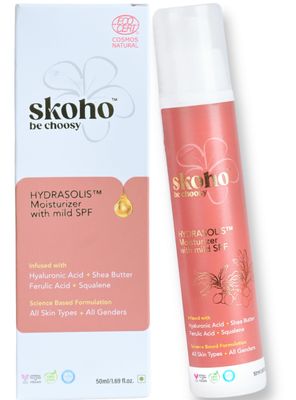 SKOHO Face Moisturizer with Hyaluronic Acid | Deeply hydrating &amp; repairs skin barrier | Oily &amp; Normal skin | COSMOS Certified Natural Moisturizer with mild SPF | Men &amp; Women | 50 ML