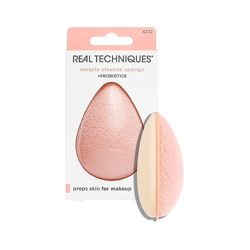 Real Techniques Miracle Cleansing Sponge, Skincare Facial Cleansing Tool with Probiotics, Exfoliate &amp; Deep Cleans Pores, Dual Sided, Gentle on Skin, Cruelty Free, 1 Count