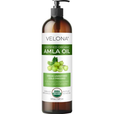 velona Amla Oil USDA Certified Organic - 8 oz | 100% Pure and Natural Carrier Oil | Extra Virgin, Unrefined, Cold Pressed | Hair Growth, Body, Face &amp; Skin Care | Use Today - Enjoy Results