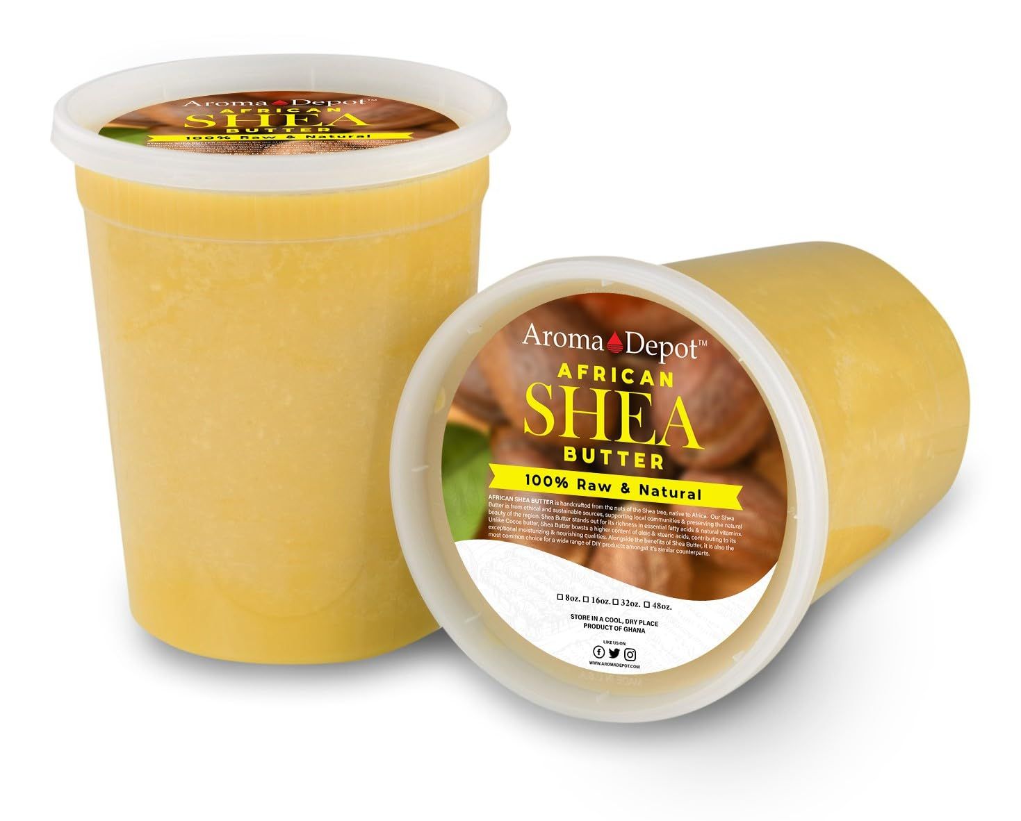 Raw African Shea Butter 32 oz. Container Yellow/GoldGrade A 100% Pure Natural Unrefined Fresh Moisturizing. Ideal for Dry and Cracked Skin. Can be use in Body, Hair and Face. (2 PACK)