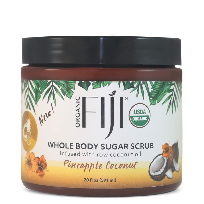 Organic Fiji Whole Body Scrub - Infused with Coconut Oil, Exfoliating Sugar Scrub for Smooth and Soft Skin, Exfoliates &amp; Restores Skin&#39;s Natural Biosphere, Pineapple Coconut 20 oz