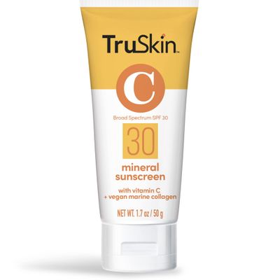 TruSkin Mineral Face Sunscreen SPF 30 - Broad Spectrum Mineral Sunscreen for Face with Zinc Oxide, Vitamin C &amp; Vegan Marine Collagen - Lightweight Sunscreen for Sensitive Skin, 1.7 fl oz