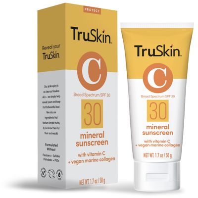 TruSkin Mineral Face Sunscreen SPF 30 - Broad Spectrum Mineral Sunscreen for Face with Zinc Oxide, Vitamin C &amp; Vegan Marine Collagen - Lightweight Sunscreen for Sensitive Skin, 1.7 fl oz